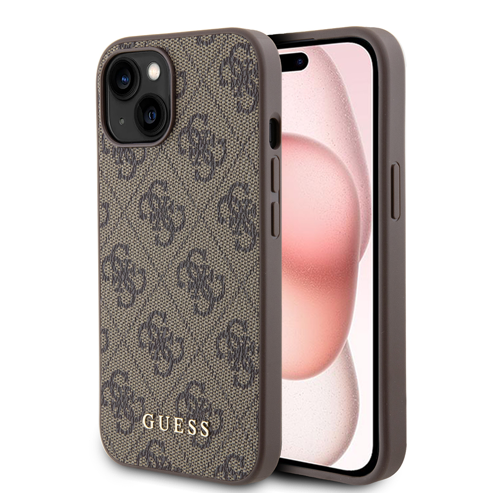 Guess pevný kryt 4G s kovovým zlatým logom na iPhone 15 (GUHCP15SG4GFBR) - hnedý KF2339977