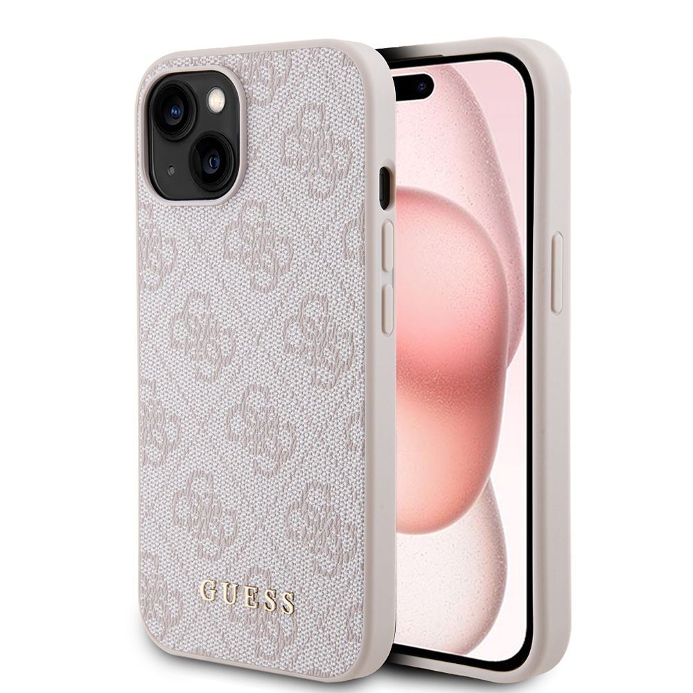 Guess pevný kryt 4G s kovovým zlatým logom na iPhone 15 (GUHCP15SG4GFPI) - ružový KF2339976