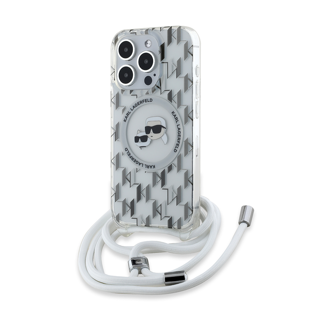 Karl Lagerfeld IML crossbody kryt s MagSafe na iPhone 15 Pro (KLHMP15LHCKCKLCT) - priesvitný Monogram Karl&Choupette Head KF2340746