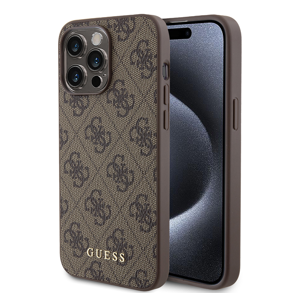Guess pevný kryt 4G s kovovým zlatým logom na iPhone 15 Pro Max (GUHCP15XG4GFBR) - hnedý KF2339989