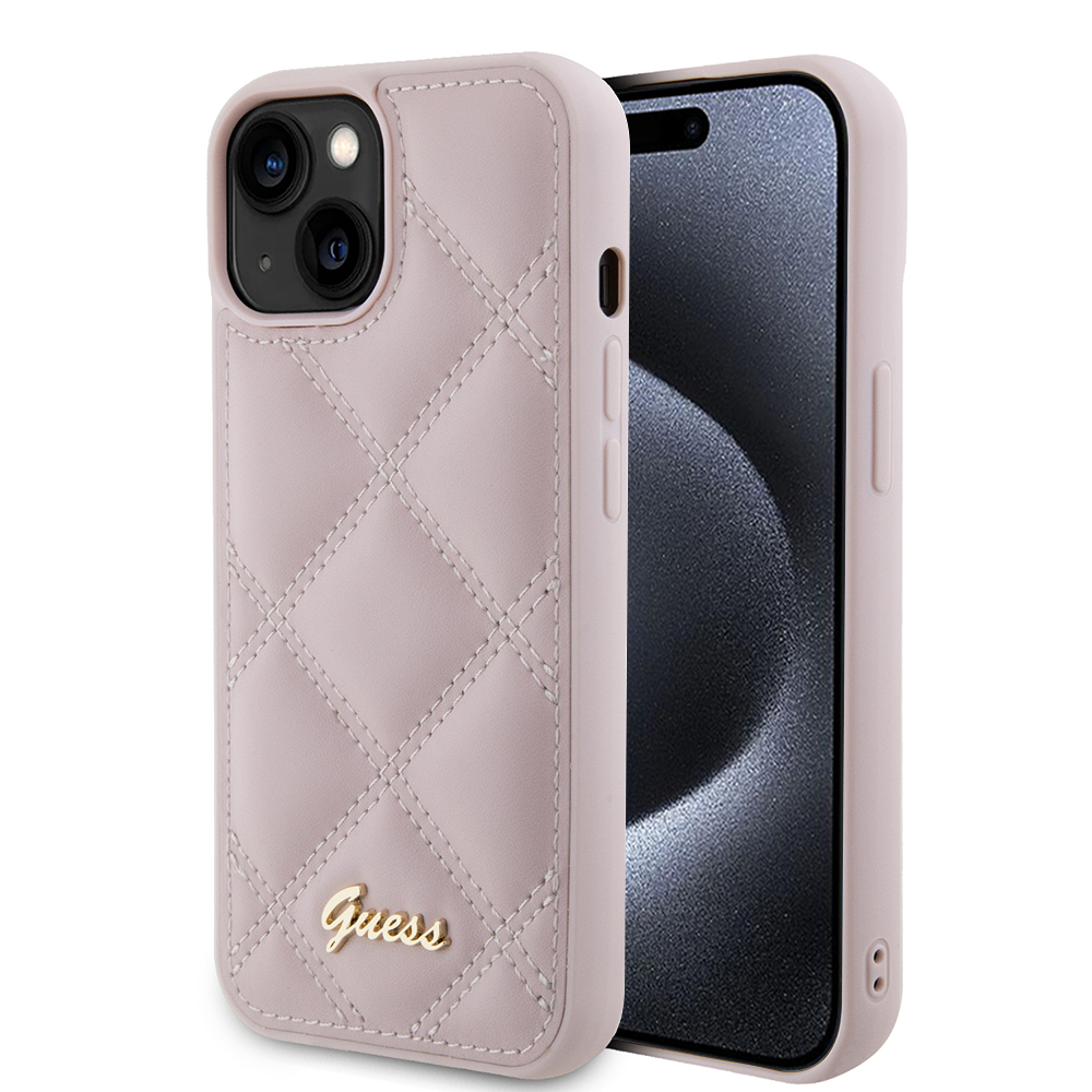 Guess prešívaný kryt s kovovým logom na iPhone 15 (GUHCP15SPSQSQSP) - ružový KF2340005