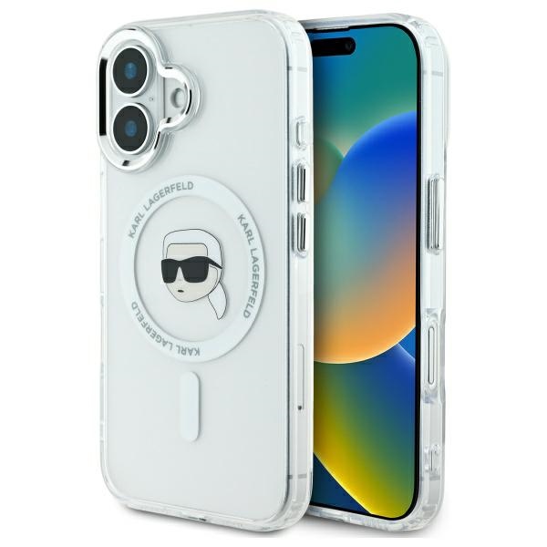 Karl Lagerfeld IML MagSafe kryt na iPhone 16 Plus (KLHMP16MHLSKIH) - biela Karl hlava KF2340812