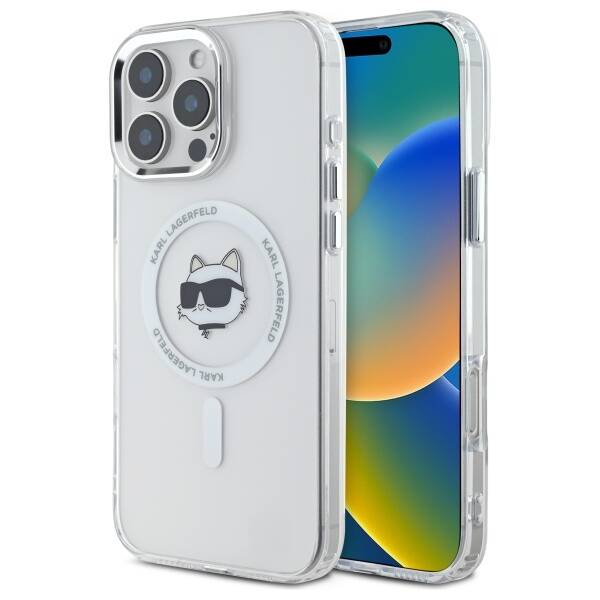 Karl Lagerfeld IML MagSafe kryt na iPhone 16 Pro (KLHMP16LHLSCHH) - biela kovová Choupette hlava KF2340798