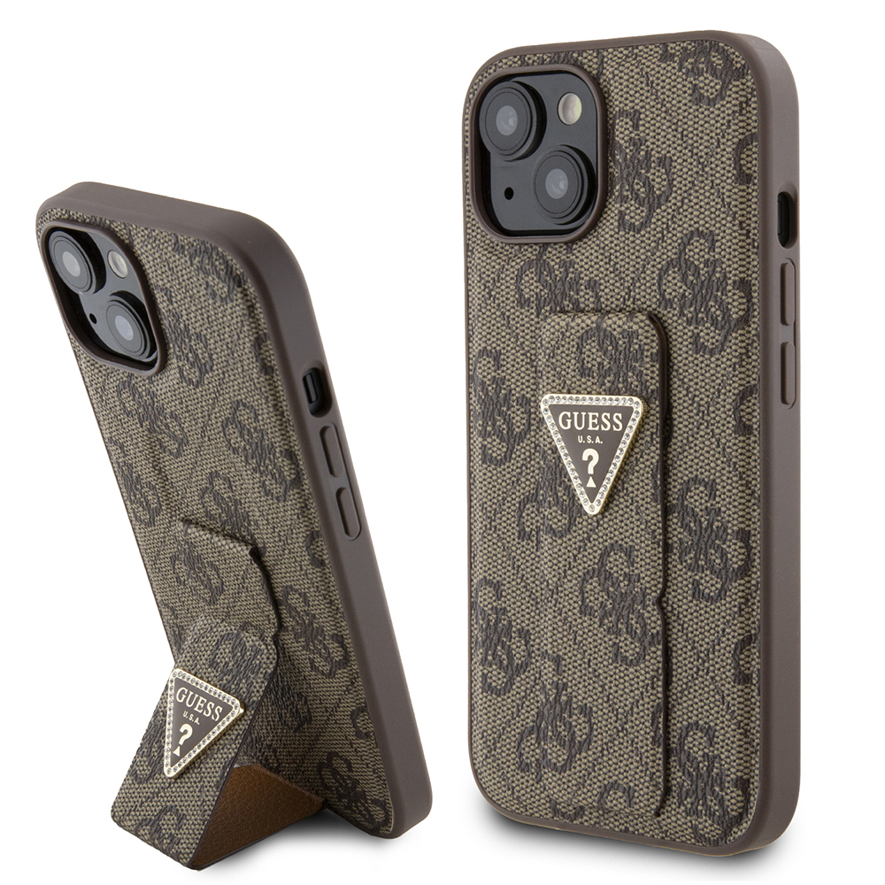 Guess Grip Stand 4G Triangle Strass kryt na iPhone 15 (GUHCP15SPGS4TDW) - hnedý KF2340044