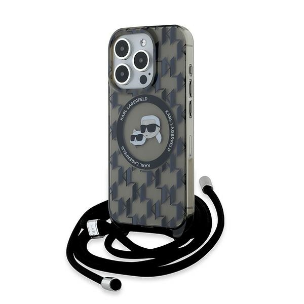 Karl Lagerfeld IML crossbody kryt s MagSafe na iPhone 15 Pro Max (KLHMP15XHCKCKLCK) - Monogram Karl&Choupette Head KF2340776