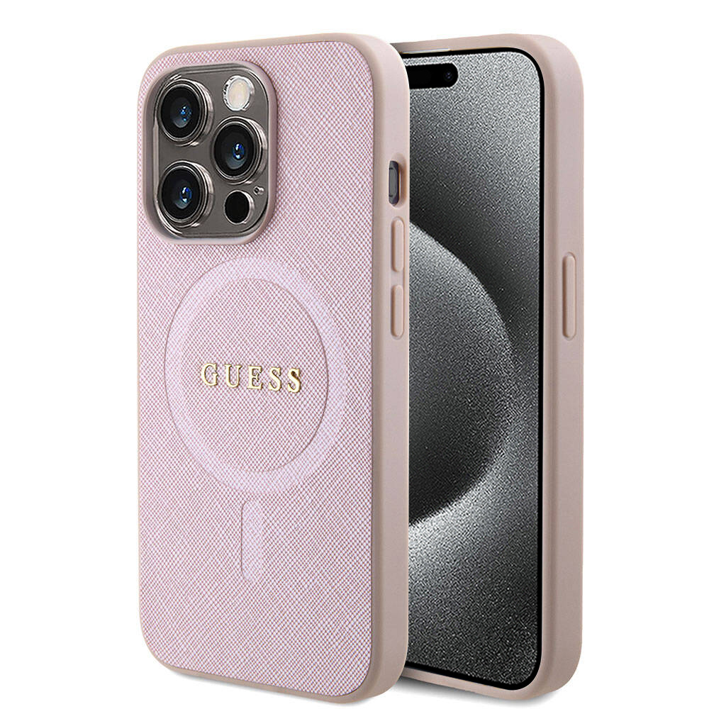 Guess Saffiano MagSafe kryt na iPhone 15 Pro (GUHMP15LPSAHMCP) - ružový KF2340297