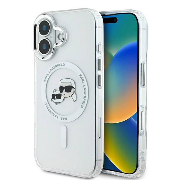 Karl Lagerfeld IML MagSafe kryt na iPhone 16 Plus (KLHMP16MHLSKCH) - biela kovová Karl&Choupette hlava KF2340811