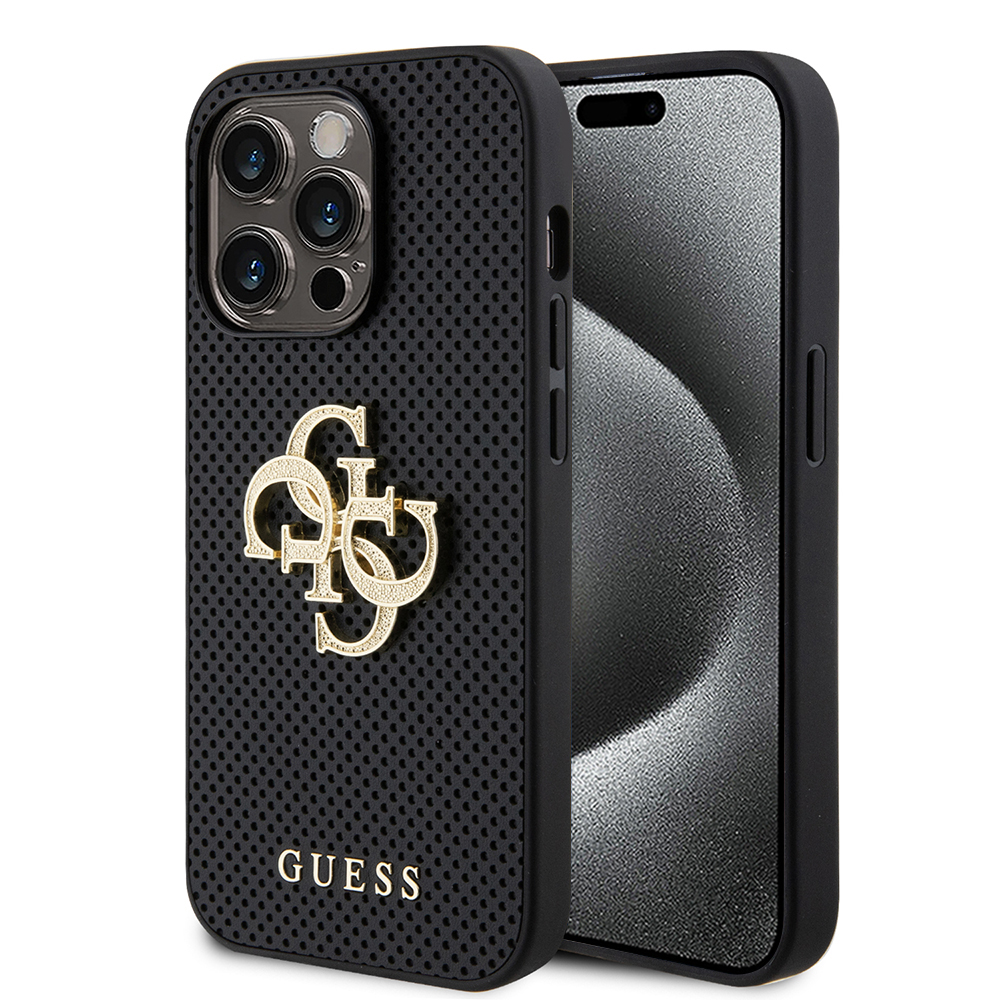 Guess kožený perforovaný kryt 4G na iPhone 15 Pro Max (GUHCP15XPSP4LGK) - čierny KF2339822