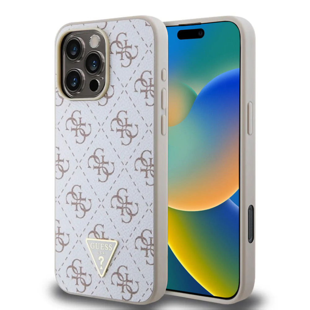 Guess pevný kryt 4G Triangle Metal Logo na iPhone 16 Pro Max (GUHCP16XPG4GPH) - biely KF2340122