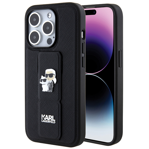 Karl Lagerfeld Saffiano Gripstand kryt na iPhone 14 Pro (KLHCP14LGSAKCPK) - Karl&Choupette KF2339526