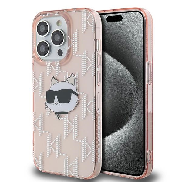 Karl Lagerfeld IML Luxury kryt na iPhone 14 Pro (KLHCP14LHKLPCHP) - ružový Choupette Head & Monogram KF2340352