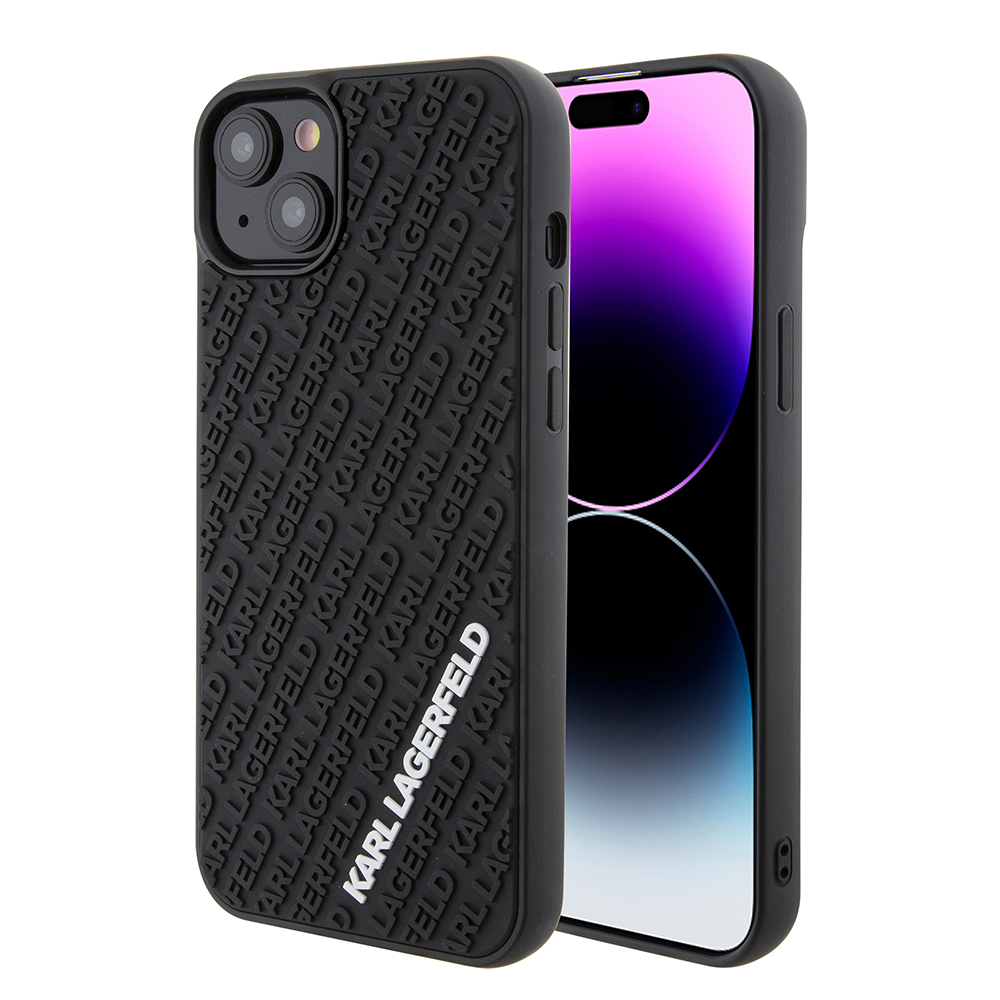 Karl Lagerfeld 3D Design kryt na iPhone 15 Plus (KLHCP15M3DMKRLK) - Gumový kryt s multi logom KF2339517