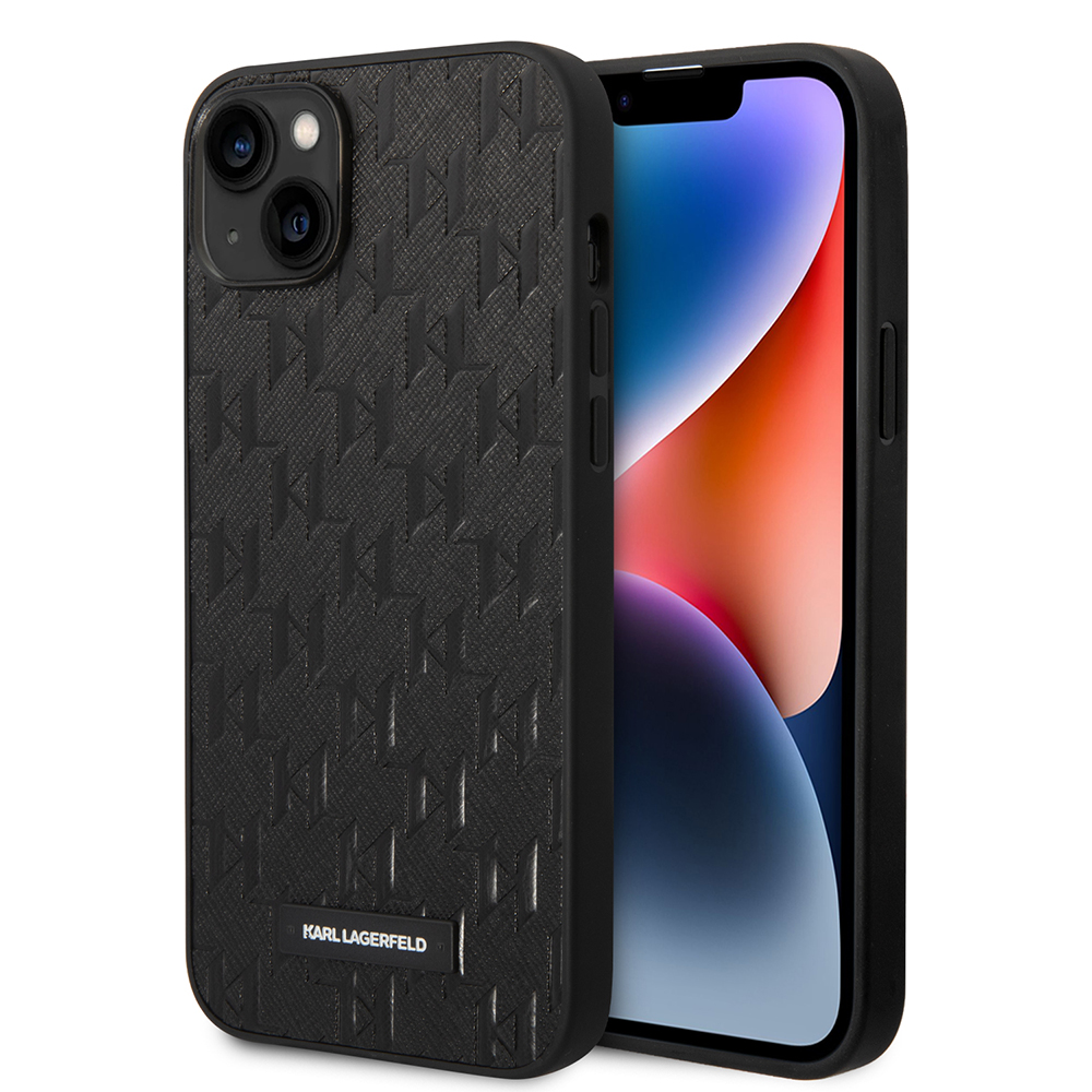 Karl Lagerfeld Saffiano kryt na iPhone 14 Plus (KLHCP14MSAKLHPK) - Mono kovové logo KF2339542
