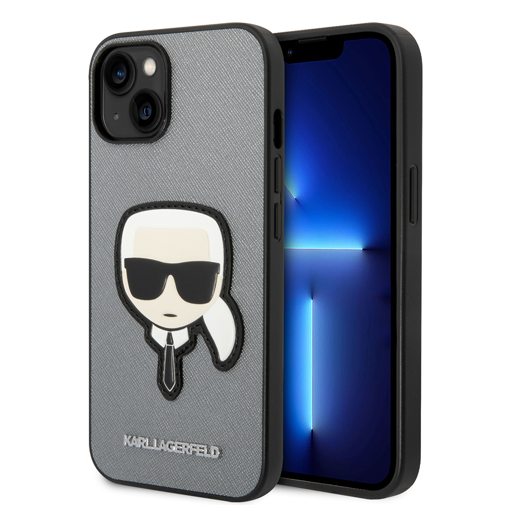 Karl Lagerfeld Saffiano kryt na iPhone 14 Plus (KLHCP14MSAPKHG) - strieborná Karl hlava KF2339544