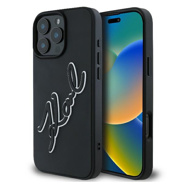 Karl Lagerfeld 3D Design kryt na iPhone 16 Pro (KLHCP16L3DRKSDLK) - Rubber Signature KF2339521
