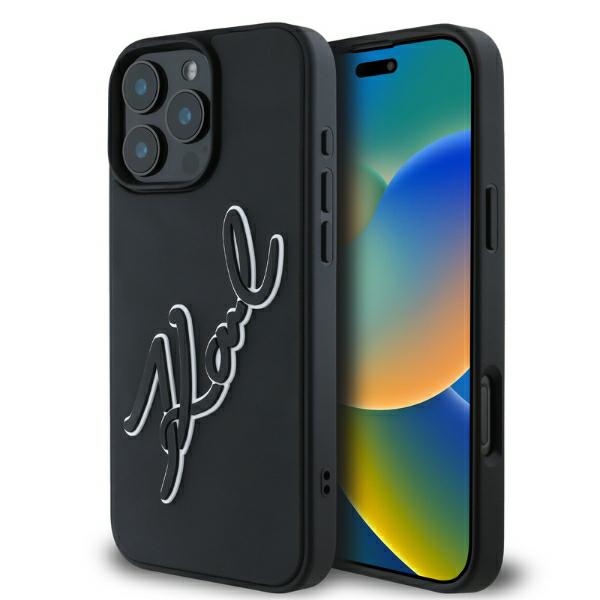 Karl Lagerfeld 3D Design kryt na iPhone 16 Pro Max (KLHCP16X3DRKSDLK) - Rubber Signature KF2339523