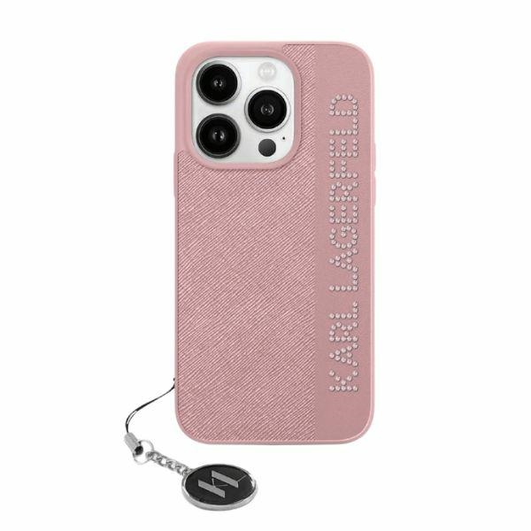 Karl Lagerfeld Saffiano Rhinestones&Charm kryt na iPhone 15 Pro (KLHCP15LPSAKDGCP) - ružový KF2339578