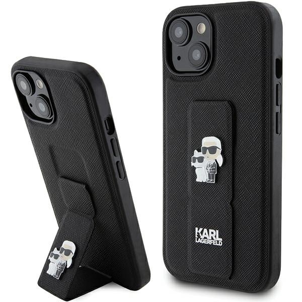 Karl Lagerfeld Saffiano Gripstand kryt na iPhone 15 Plus / iPhone 14 Plus (KLHCP15MGSAKCPK) - Karl&Choupette odznaky KF2339580