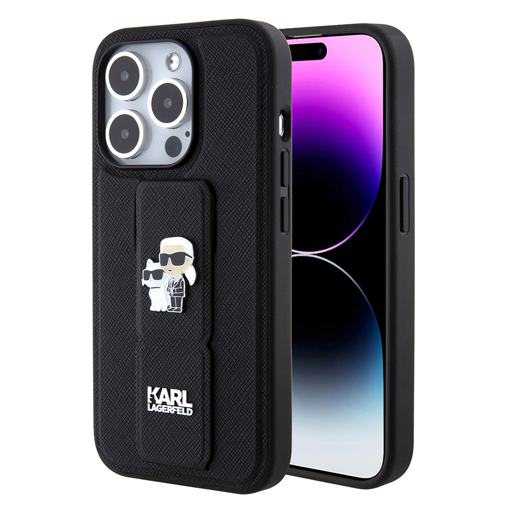 Karl Lagerfeld Saffiano Gripstand kryt na iPhone 15 Pro Max (KLHCP15XGSAKCPK) - Karl&Choupette KF2339616