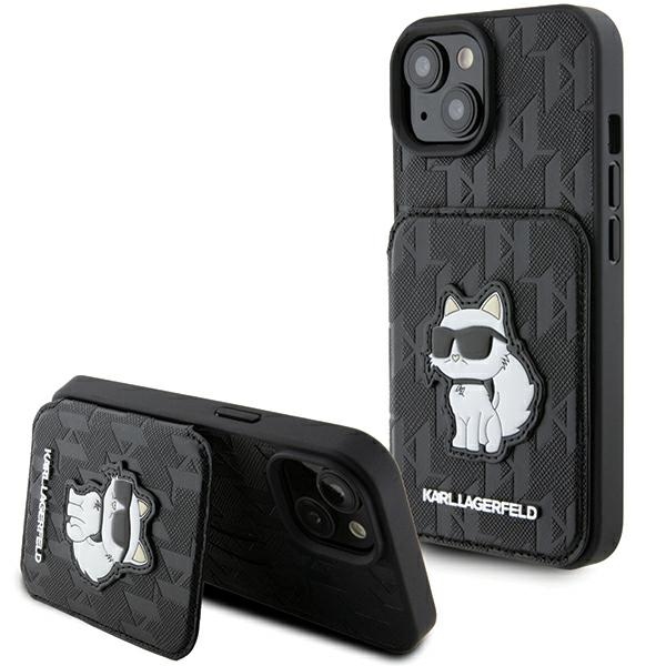 Karl Lagerfeld Saffiano kryt s priehradkami na karty a stojanom na iPhone 15 (KLHCP15SSAKCNSCK) - Monogram Choupette KF2339638