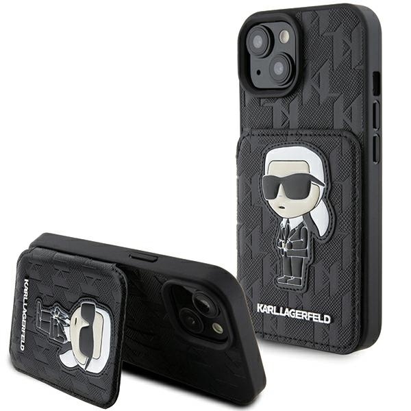 Karl Lagerfeld Saffiano kryt s priehradkami na karty a stojanom na iPhone 15 (KLHCP15SSAKKNSCK) - Monogram Ikonik KF2339639