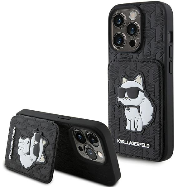 Karl Lagerfeld Saffiano kryt s priehradkami na karty a stojanom na iPhone 15 Pro Max (KLHCP15XSAKCNSCK) - Monogram Choupette KF2339641