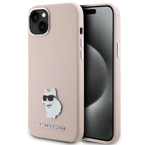 Karl Lagerfeld silikónový kryt na iPhone 15 Plus (KLHCP15MSMHCNPP) - ružový Choupette Metal Pin KF2339825