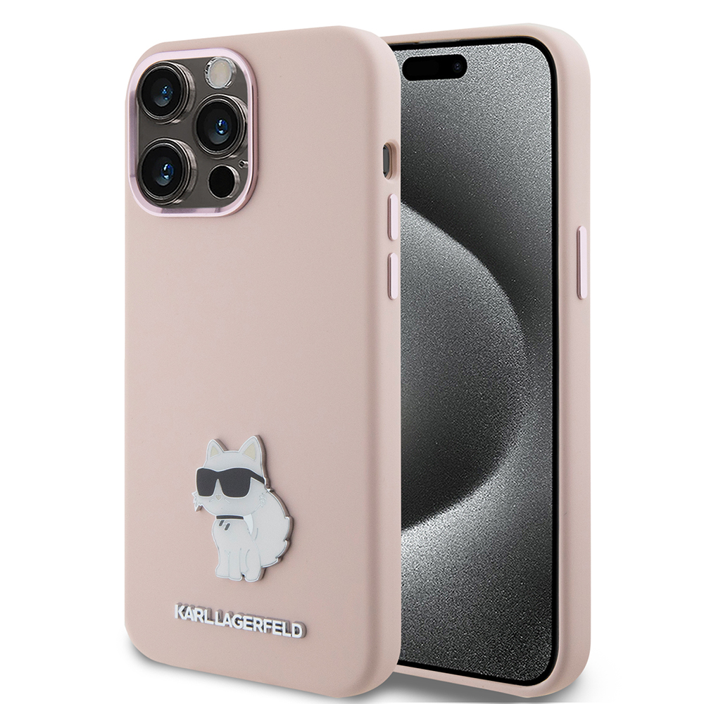 Karl Lagerfeld silikónový kryt na iPhone 15 Pro Max (KLHCP15XSMHCNPP) - ružový Choupette Metal Pin KF2339864