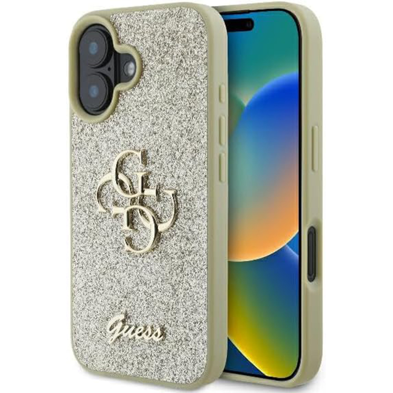 Guess Glitter Fixed Big 4G kryt na iPhone 16 (GUHCP16SHG4SGD) - zlatý KF2339887