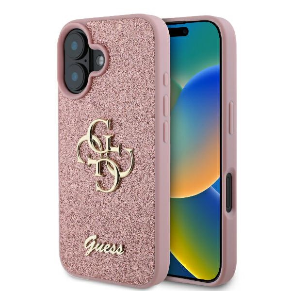 Guess Glitter Fixed Big 4G kryt na iPhone 16 (GUHCP16SHG4SGP) - ružový KF2339886