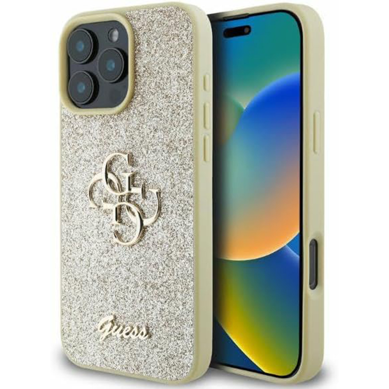 Guess Glitter Fixed Big 4G kryt na iPhone 16 Pro Max (GUHCP16XHG4SGD) - zlatý KF2339893