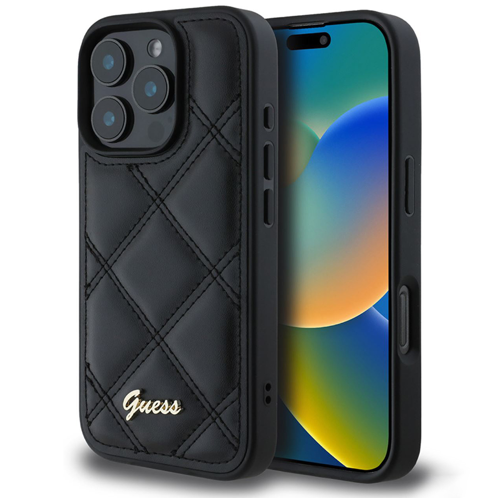 Guess prešívaný kryt s kovovým logom na iPhone 16 Pro (GUHCP16LPSQSQSK) - čierny KF2340010