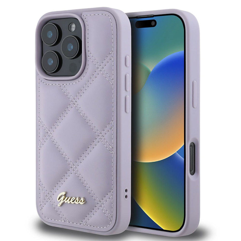 Guess prešívaný kryt s kovovým logom na iPhone 16 Pro (GUHCP16LPSQSQSU) - svetlofialový KF2340014