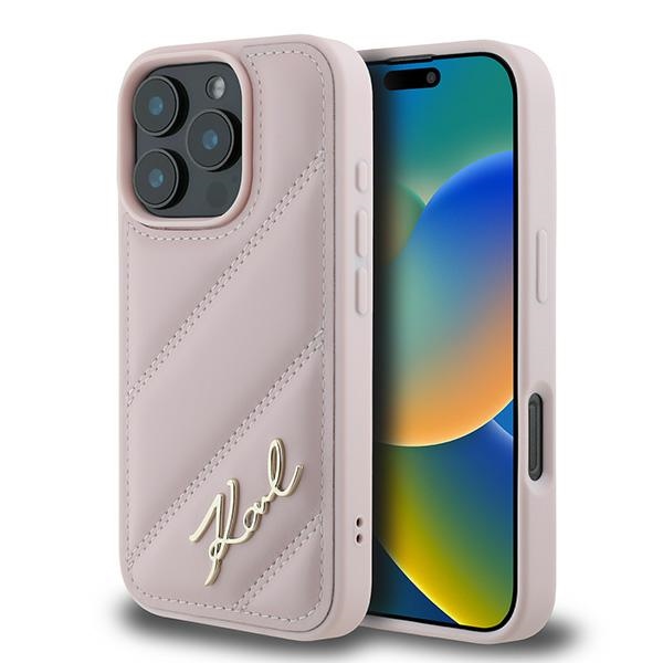 Karl Lagerfeld Diagonal Quilted Script kryt na iPhone 16 Pro Max (KLHCP16XPQDSMGP) - ružový KF2340234