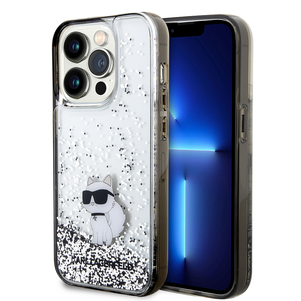 Karl Lagerfeld pevný kryt s tekutými trblietkami na iPhone 14 Pro (KLHCP14LLKCNSK) - Choupette KF2340247