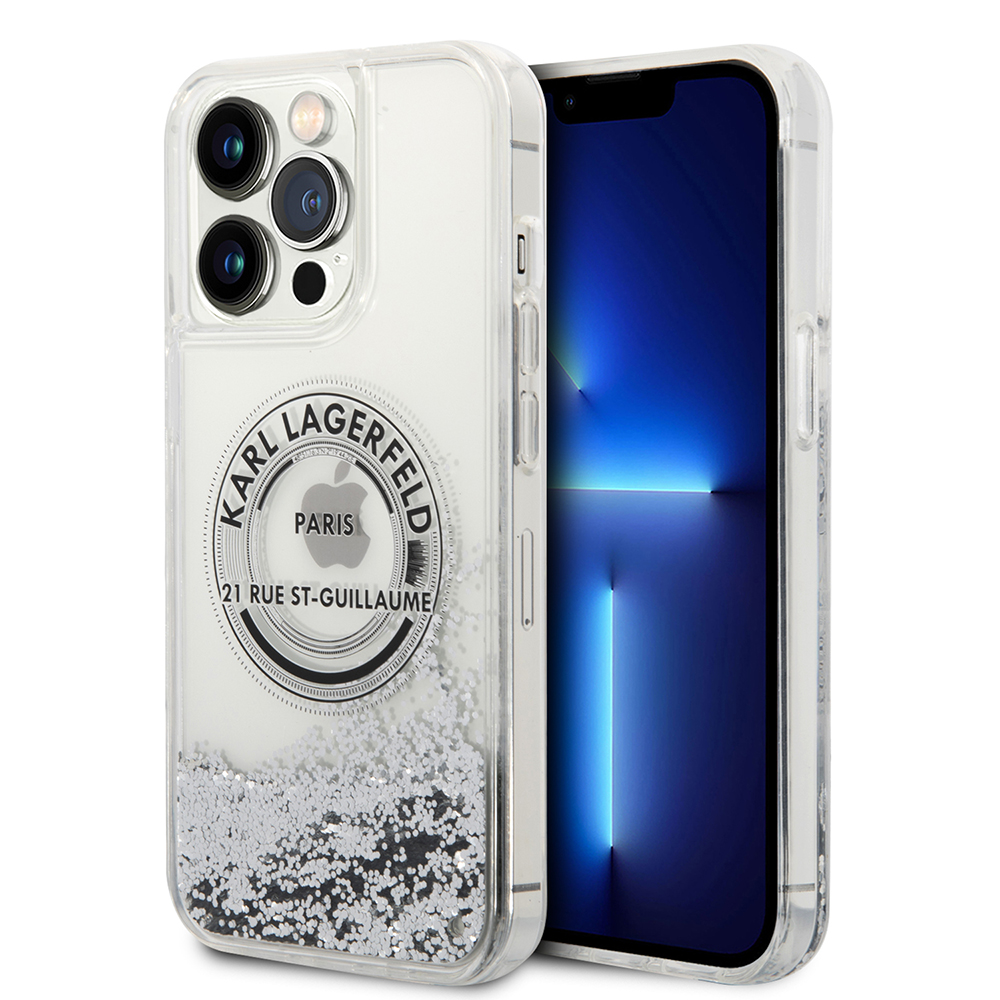 Karl Lagerfeld pevný kryt s tekutými trblietkami na iPhone 14 Pro Max (KLHCP14XLCRSGRS) - strieborný RSG KF2340305