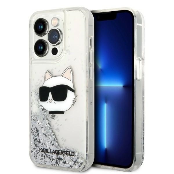 Karl Lagerfeld trblietavý pevný kryt (KLHCP14XLNCHCS) na iPhone 14 Pro Max - strieborná Choupette Head KF2340320