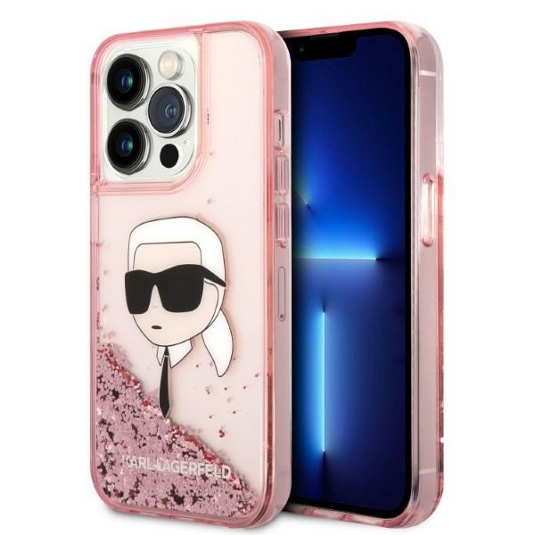 Karl Lagerfeld trblietavý pevný kryt (KLHCP14XLNKHCP) na iPhone 14 Pro Max - ružový Karl Head KF2340321