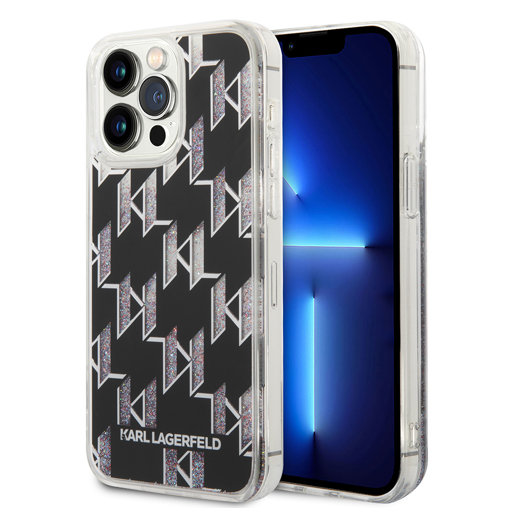 Karl Lagerfeld pevný kryt s tekutými trblietkami na iPhone 14 Pro Max (KLHCP14XLMNMK) - Monogram KF2340316