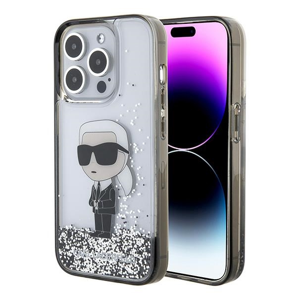 Karl Lagerfeld pevný kryt s tekutými trblietkami na iPhone 15 Pro Max (KLHCP15XLKKNSK) - priesvitný Ikonik KF2340347