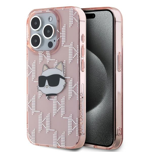 Karl Lagerfeld IML Luxury kryt na iPhone 15 Pro (KLHCP15LHKLPCHP) - ružový Choupette Head & Monogram KF2340365