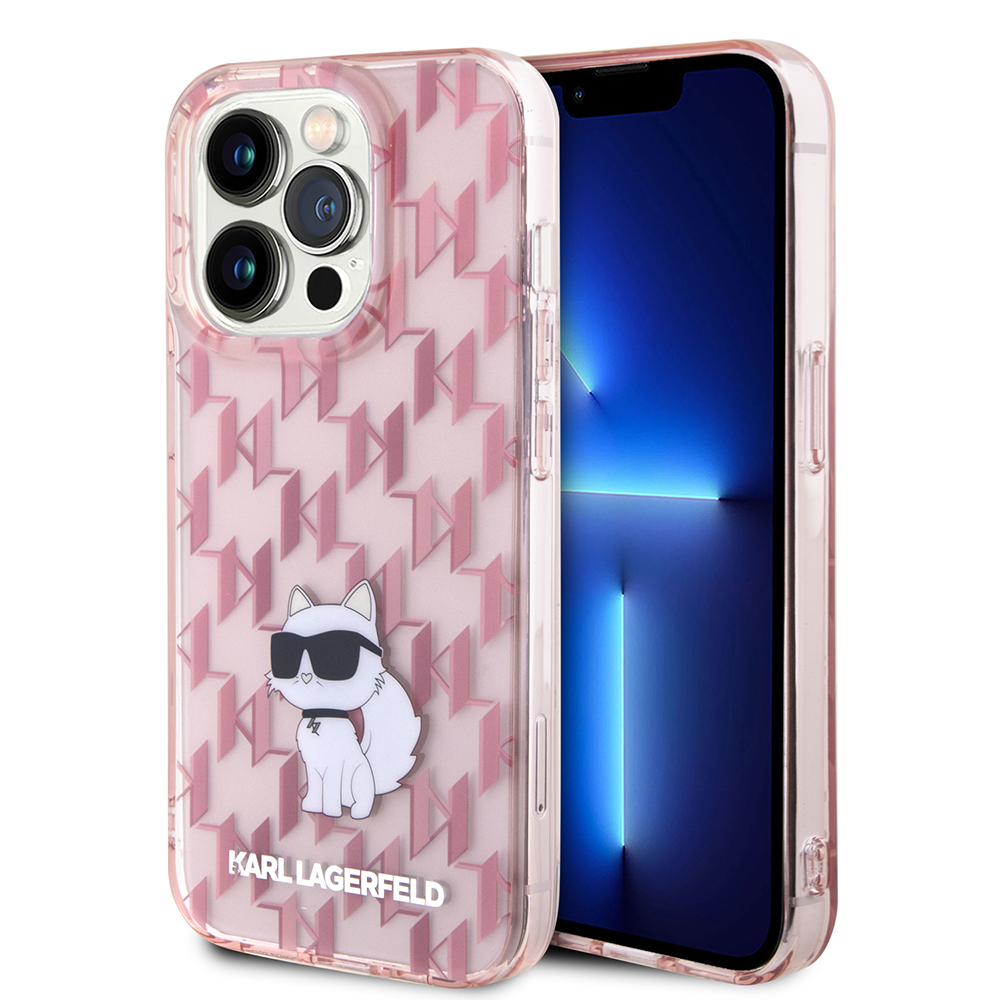 Karl Lagerfeld pevný kryt s monogramom na iPhone 15 Pro Max (KLHCP15XHNCMKLP) - ružový Choupette KF2340431