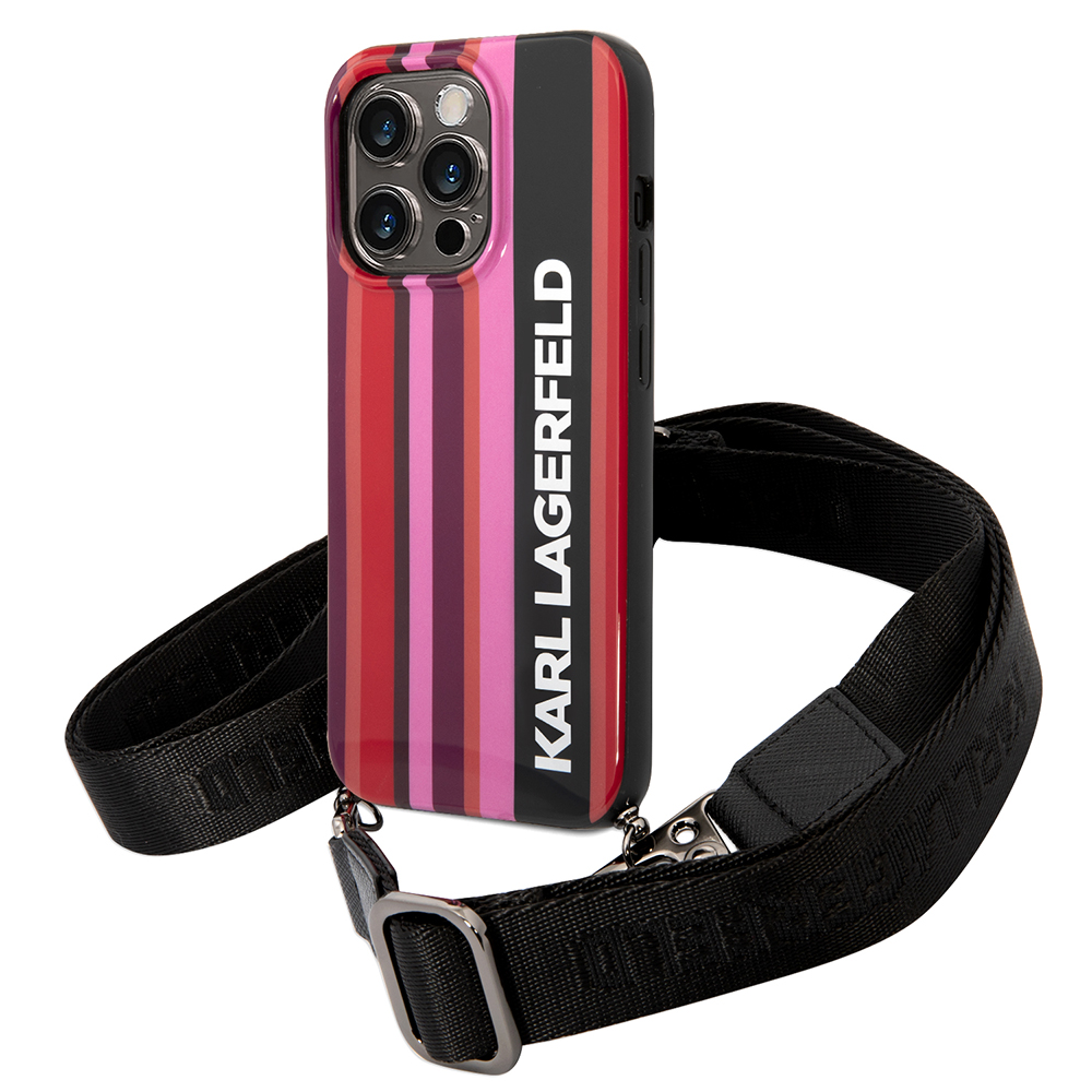 Karl Lagerfeld pevný kryt so šnúrkou na iPhone 14 Pro (KLHCP14LSTSTP) - ružové farebné pruhy (Pink Color Stripes) KF2340537