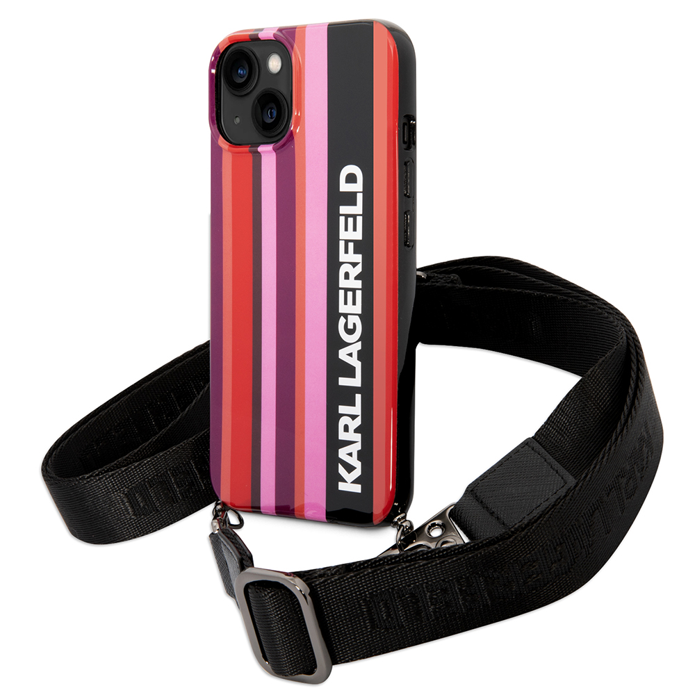 Karl Lagerfeld pevný kryt so šnúrkou na iPhone 14 (KLHCP14SSTSTP) - ružové farebné pruhy (Pink Color Stripes) KF2340578