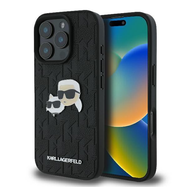 Karl Lagerfeld kožený kryt s monogramom na iPhone 16 Pro Max (KLHCP16XPGKLKCPK) - Karl&Choupette Head Pin KF2340628