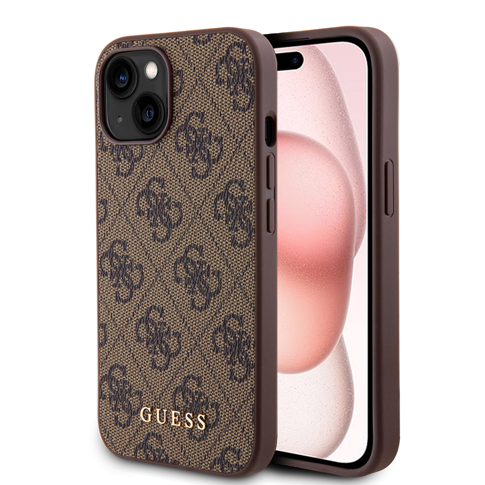 Guess pevný kryt 4G s kovovým zlatým logom na iPhone 15 Plus (GUHCP15MG4GFBR) - hnedý KF2339963