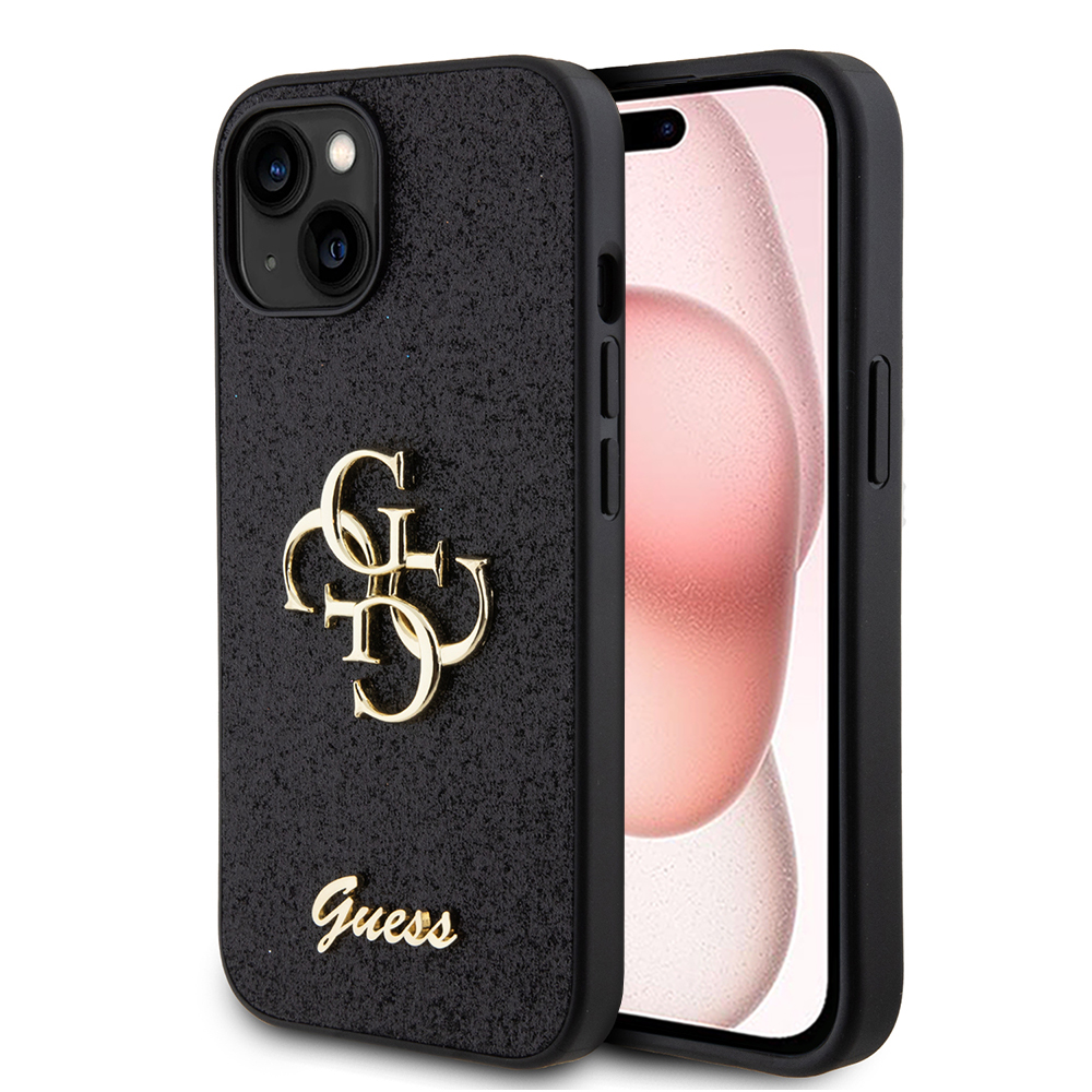 Guess Glitter Script Big 4G kryt na iPhone 15 (GUHCP15SHG4SGK) - čierny KF2339848