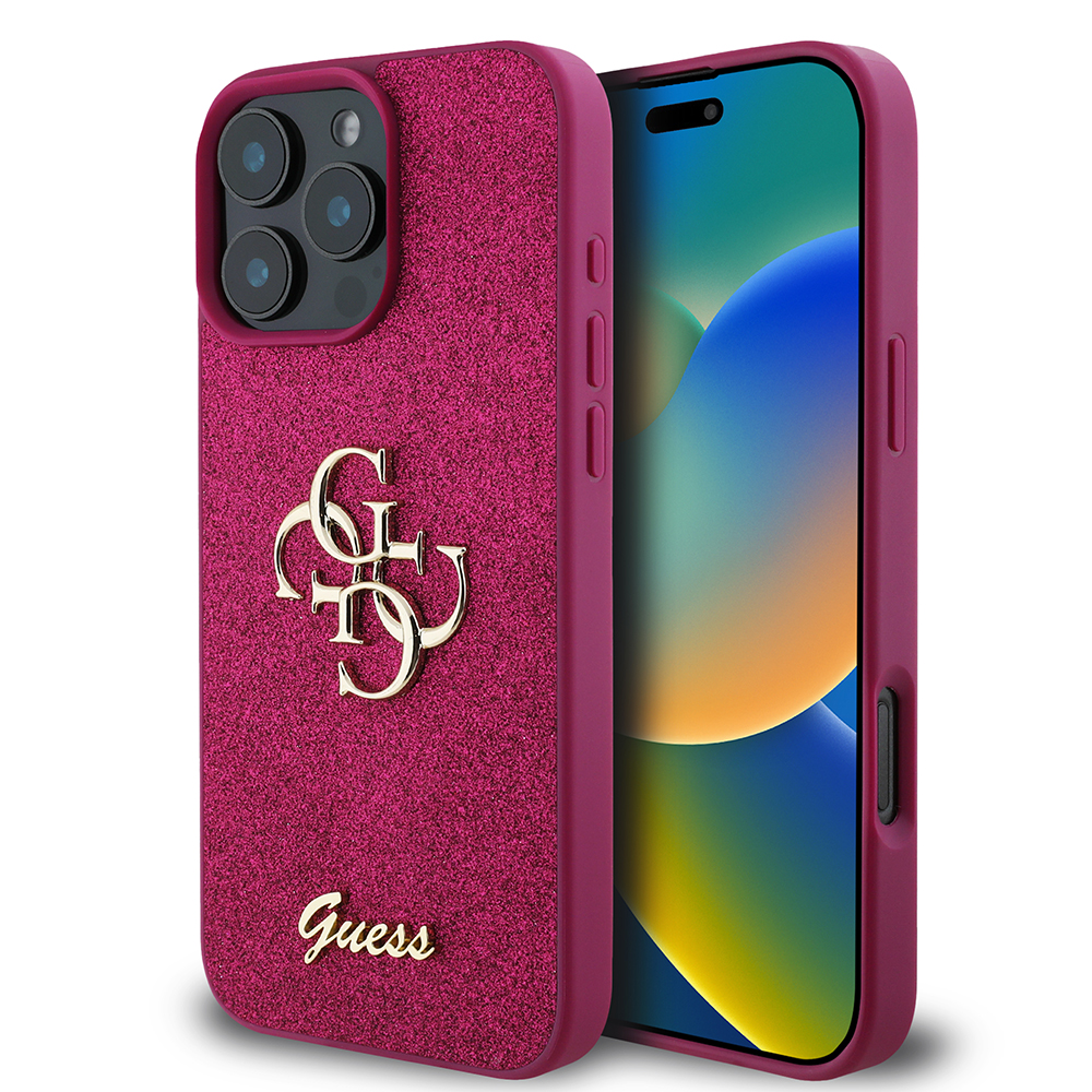 Guess Glitter Script Big 4G kryt na iPhone 16 Pro (GUHCP16LHG4SGU) - fialový KF2339854