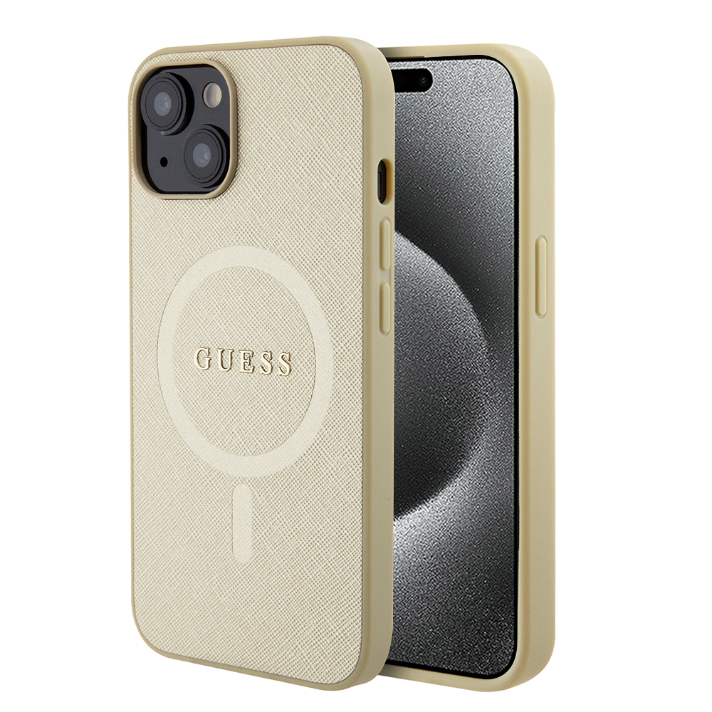 Guess Saffiano MagSafe kryt na iPhone 15 (GUHMP15SPSAHMCB) - zlatý KF2340311