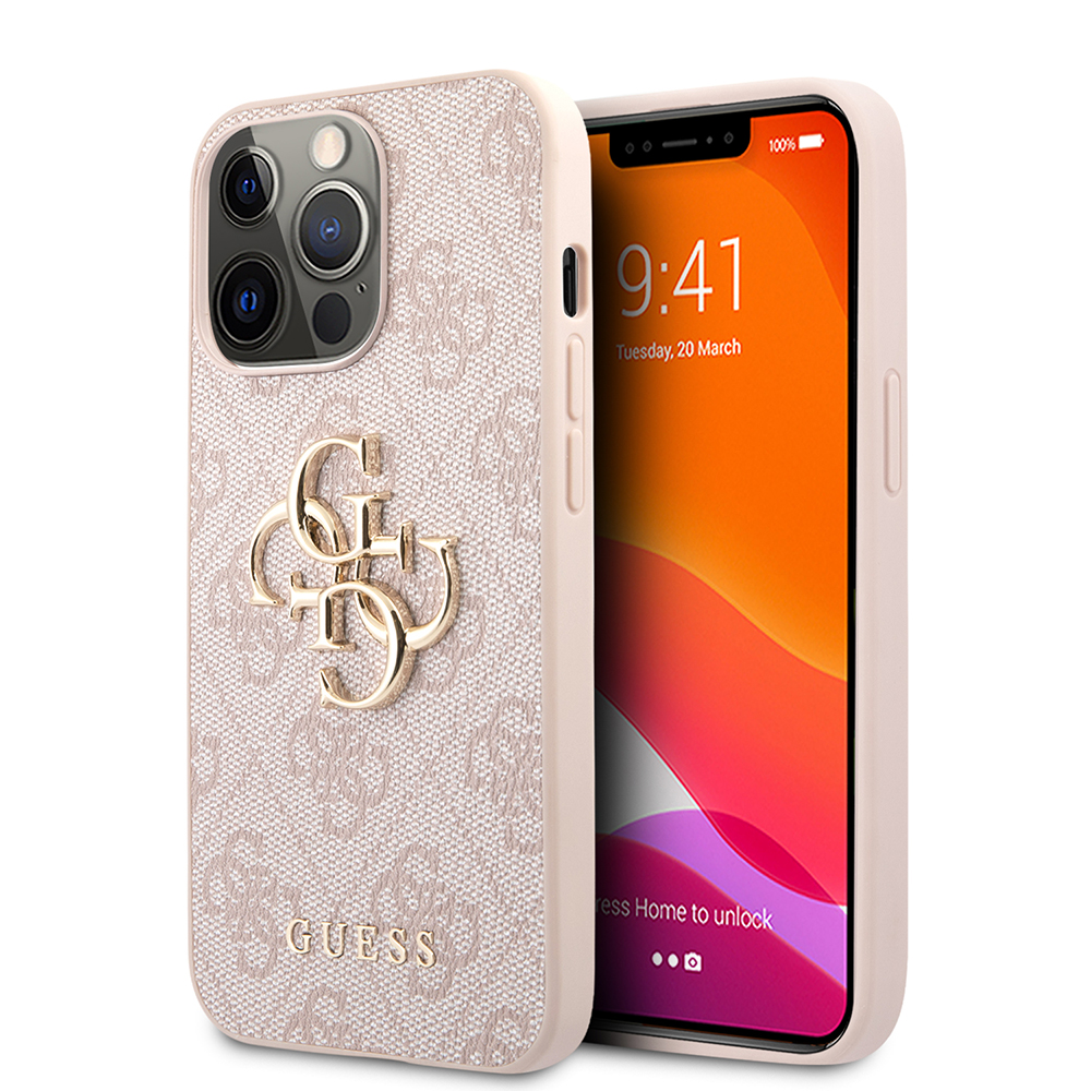 Guess kožený kryt 4G s kovovým logom na iPhone 13 Pro (GUHCP13L4GMGPI) - ružový KF2342107